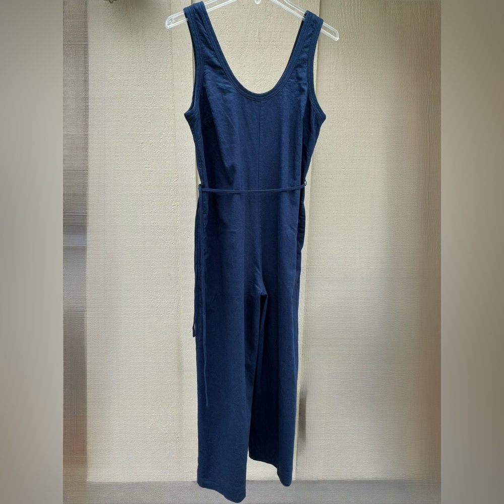 BANANA REPUBLIC JUMPSUIT LINEN LINED COTTON WIDE LEG POCKETS NAVY BLUE S 705885